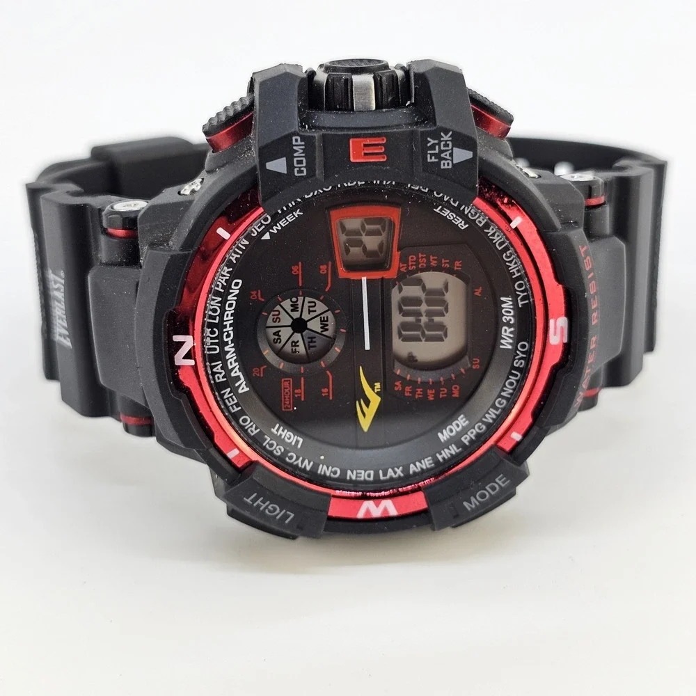 Everlast Sport Digital‎ Men's Watch 52MM Black Case Plastic Bands New Battery
